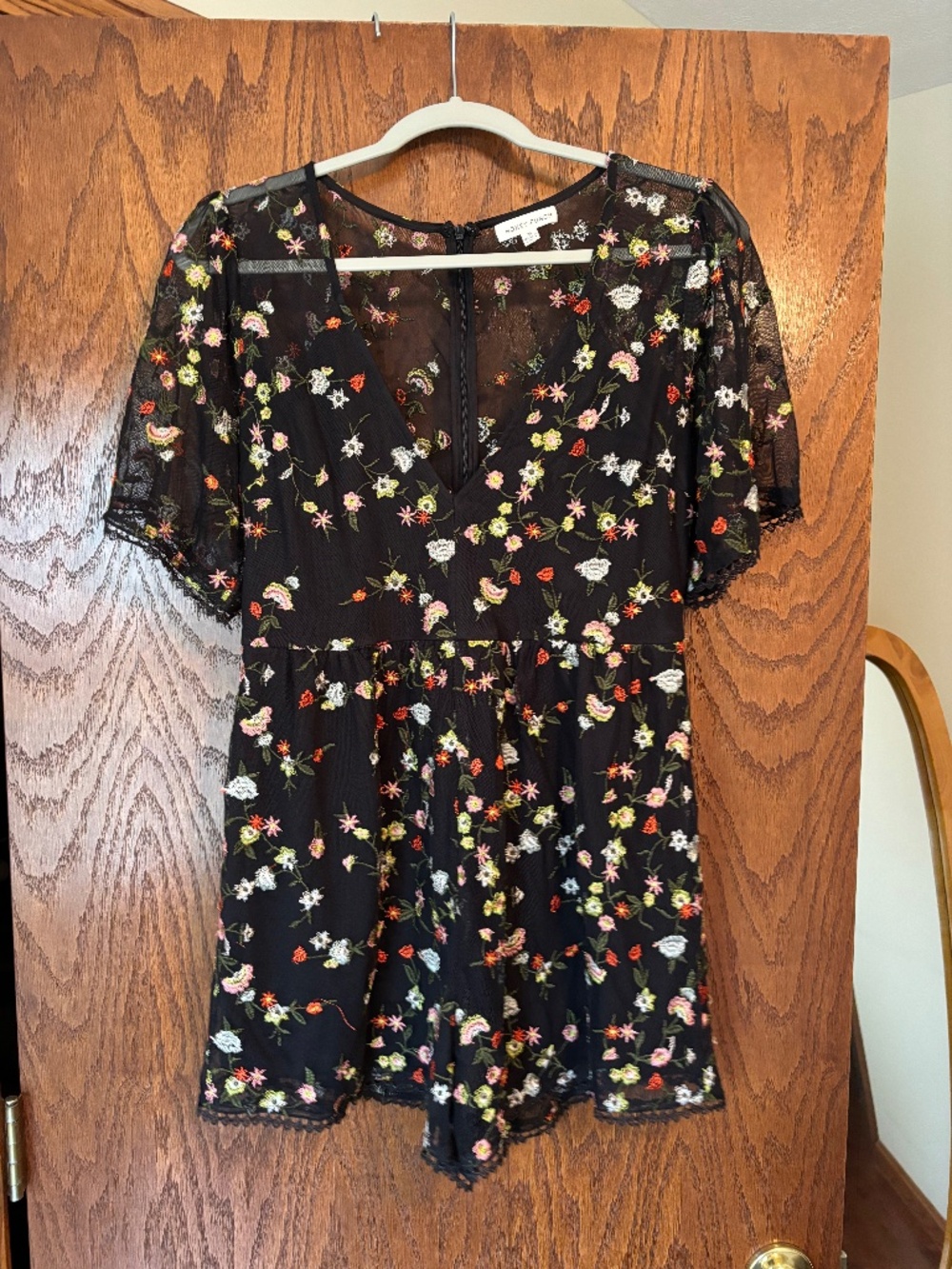 Honey Punch- black floral mesh romper